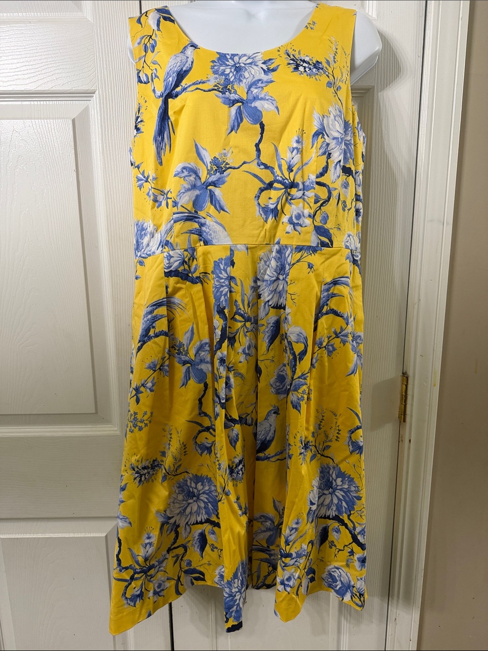 Talbots Petite Yellow Floral Midi Skirt Dress with Blue Print Sz 12P NWOT